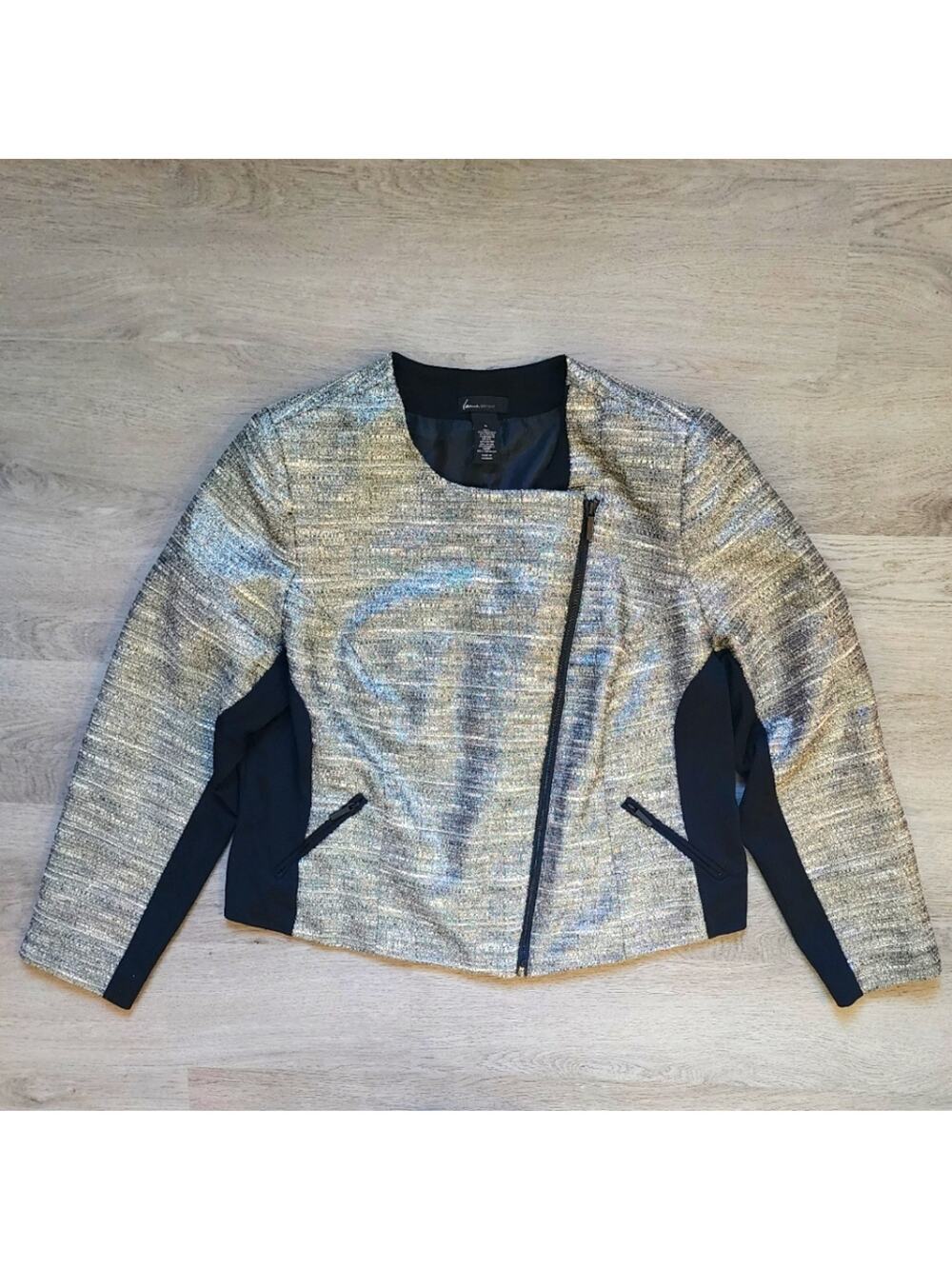 Lane Bryant Women's Tweed Full Zip Waist Length Metallic Blazer Jacket Size 18